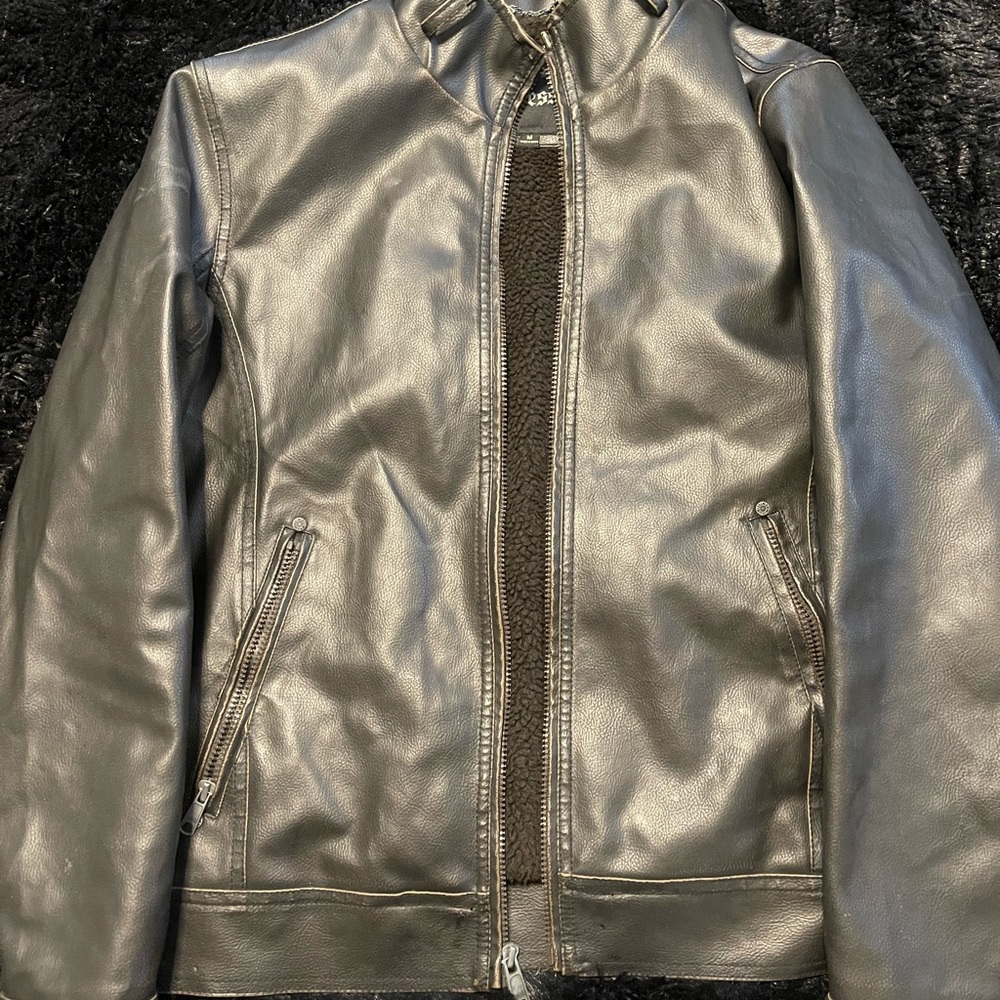 Mens Guess Leather Jacket, Black, size Medium